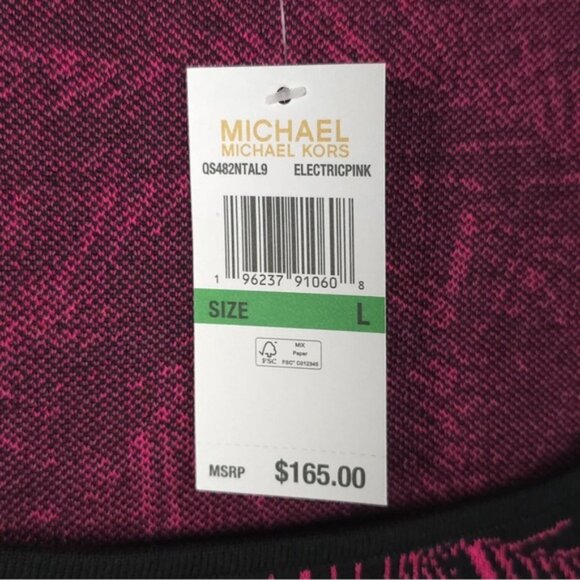 NWT MICHAEL KORS Women‎ Two Pieces Set Top/Skirt Knit Electric Pink/Black - Picture 12 of 12